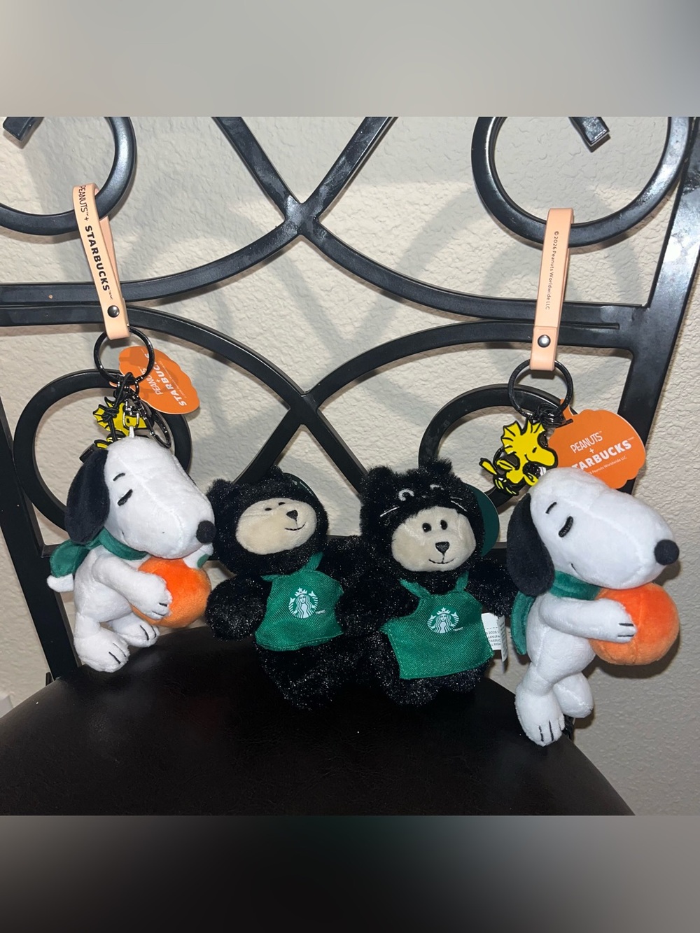 Starbucks Snoopy Plush Keychain with Orange Pumpkin and Green Collar - Picture 2 of 6